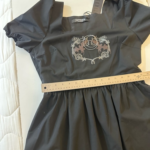 Disturbia Black Vampyrum Bat Embroidered Puff Sleeve Babydoll Mini Dress NWT 8 - Picture 13 of 16